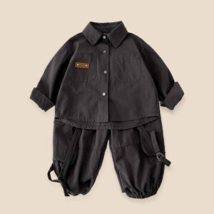 Kids Toddler Boys Spring Autumn Fashion Casual Long Sleeve Lapel Shirt Cargo Pants Sets