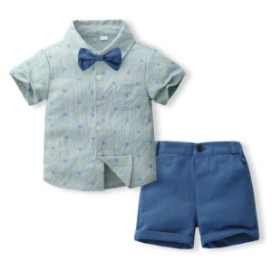 Kids Toddler Boys Party Casual British Style Bow Polka Dot Print Short Sleeve Shirt Shorts Set
