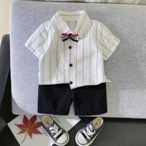 Kids Toddler Boys Casual Cute Stripe Print Short Sleeve Lapel Shirt Shorts Set