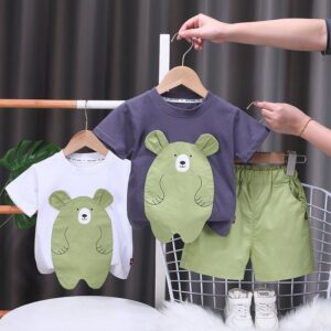 Kids Toddler Boys Casual Cute Cartoon Bear Short Sleeve T-Shirt Shorts Set