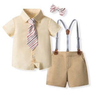 Kids Toddler Boys Party Clothing British Style Short Sleeve Lapel Shirt Suspender Shorts Set