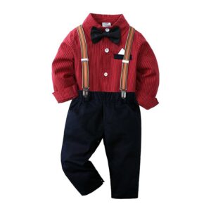 Kids Toddler Boys Party Clothing British Style Style Bow Long Sleeve Lapel Shirt Suspender Pants Set