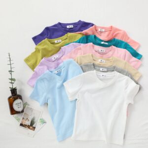 Children Kids Baby Fashion Girls Boys Casual Basic Solid Color Short Sleeve Round Neck T-Shirt