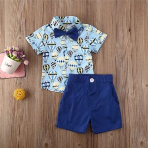 Kids Bow Tie Decorated Flamingo Pattern Short-sleeved Shirt And Shorts Set