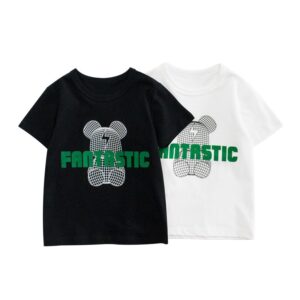 Children Kids Baby Fashion Boys Short Sleeve Bear Letter Print Basic Round Neck T-Shirt