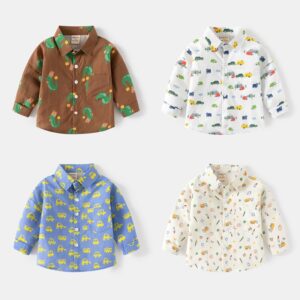 Kids Toddler Boys Fashion Casual Cartoon Print Long Sleeve Lapel Shirt