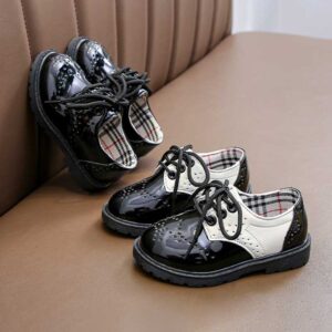 Kids Girls Fashion Casual British Style Color Matching Round-Toe Slip On PU Leather Shots