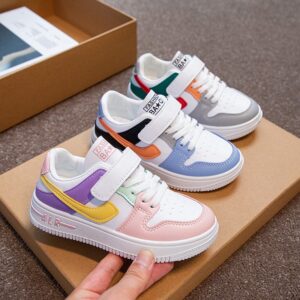 Kids Toddler Girls Boy Fashion Colorblock Sneakers Leather Flat Sneakers