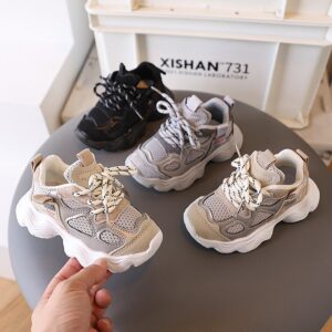 Kids Boys Girls Casual Versatile Lace-Up Mesh Thick-Soled Sneakers