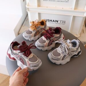 Kids Boys Girls Casual Versatile Lace-Up Mesh Thick-Soled Sneakers