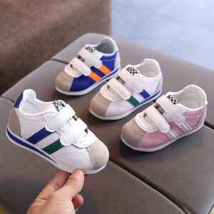 Kids Fashion Color Blocking Velcro Design Sneakers