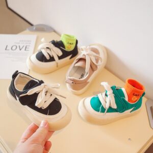 Kids Boys Girls Casual Cute Lace-Up Thick-Soled Flat Canvas Shoes