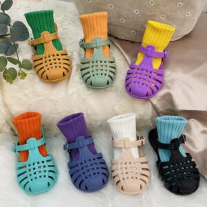 Kids Simple Solid Color Hollow Out Sandals