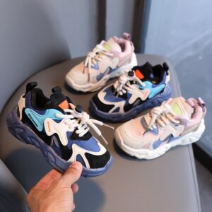 Kids Casual Color Blocking Soft-soled Lace-up Sneakers