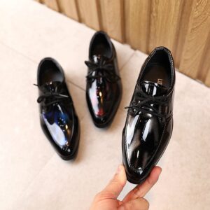 Boys Fashion Low-heel Pointed Toe Lace-up PU Shoes