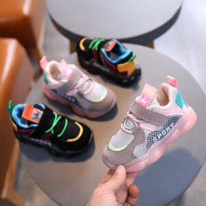 Kids Casual Sporty Color Blocking Velcro Non-slip Mesh Breathable Sneakers