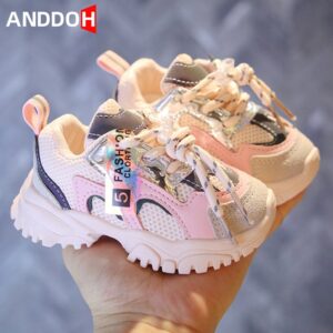 Kids Casual Color Blocking Mesh Wear-resistant Anti-slip Breathable Lace Up Sneakers