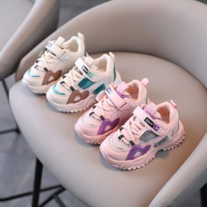 Kids Casual Color Blocking Breathable Mesh Soft Bottom Velcro Sneakers