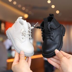 Kids Unisex Autumn Fashion Casual Solid Color Low Heel Round-Toe Short Boots