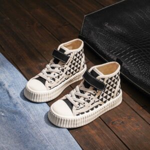 Kids Unisex Fashion Casual Basic Color Block Plaid Velcro Lace-Up Low Top High Top Canvas Shoes
