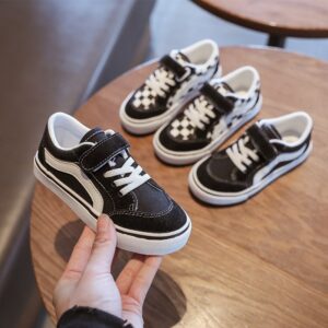 Kids Unisex Fashion Casual Basic Color Block Plaid Velcro Lace-Up Low Top Canvas Shoes