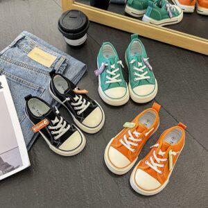 Kids Unisex Fashion Casual Basic Color-Block Lace-Up Low Top Canvas Shoes