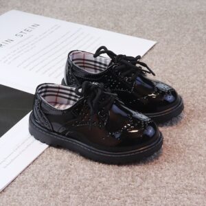 Kids Boys Fashion Party British Style Lace-Up Round-Toe PU Leather Flat Shoes