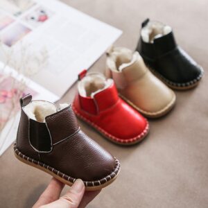 Kids Boys Girls Autumn Winter Fashion Casual Cute Solid Color Round-Toe Flats Slip On Platform Shoes Slip On Snow Ankle Boots