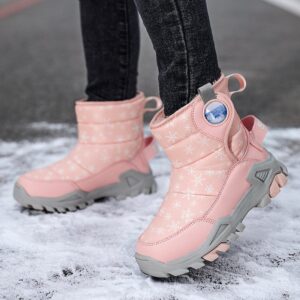 Kids Boys Girls Autumn Winter Fashion Casual Solid Color Snowflake Pointed-Toe Flats Slip On Velcro Platform Shoes Snow Short Boots