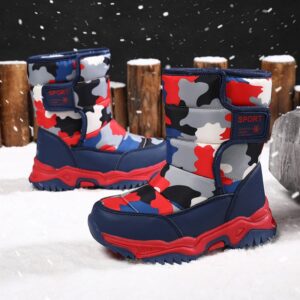 Kids Boys Girls Autumn Winter Fashion Casual Camouflage Print Round-Toe Flats Slip On Velcro Platform Shoes Snow Short Boots