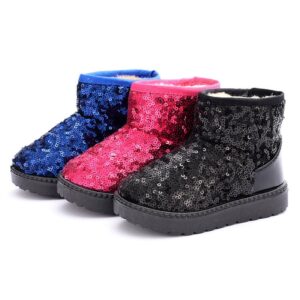 Kids Boys Girls Autumn Winter Fashion Casual Solid Color Sequins Round-Toe Flats Slip On Platform Shoes Snow Ankle Boots