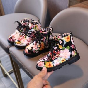 Children Kids Toddlers Girls Boys Patent Leather Floral Printing Boots