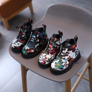 Children Kids Toddlers Fashion Girls Boys Patent Leather Printing Ankle Boots