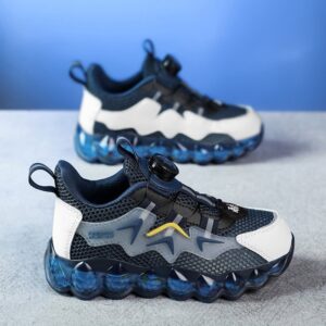 Kids Boys Fashion Casual Mesh Breathable Color Matching Soft Bottom Rotating Button High Top Sneakers