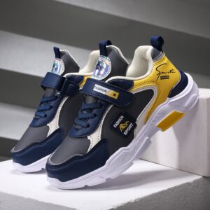 Kids Boys Fashion Casual Pu Color Matching Soft Bottom Lace-Up Velcro Sneakers