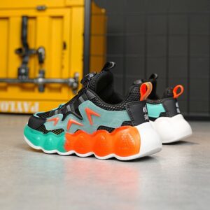 Kids Boys Fashion Casual Mesh Breathable Color Matching Rotating Button High Top Sneakers