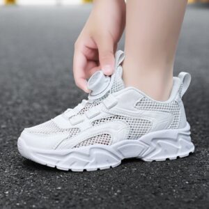 Kids Boys Fashion Casual Mesh Breathable Solid Color Swivel Button Sneakers