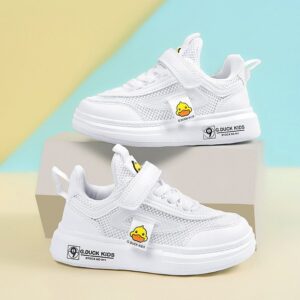 Kids Boys Girls Fashion Casual Mesh Breathable Duck Pattern Color Matching Soft Bottom Lace-Up Velcro Sneakers