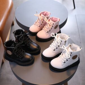 Kids Toddler Girls Boy Fashion Soft Leather Non-Slip Booties With Zip Booties