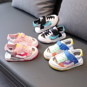 Kids Casual Color Blocking Cut Out Velcro Sandals