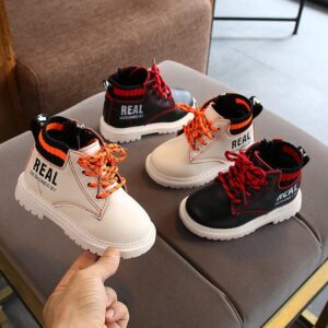 Kids Fashion Letter Pattern Lace-up Design Boots