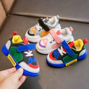 Kids Fashion Color Blocking Velcro Design Sneakers