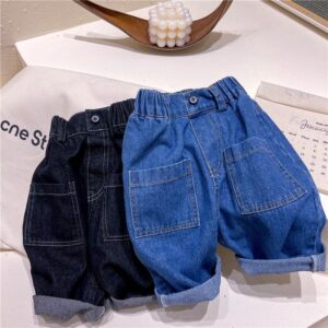 Girls Basic Pocket Design Solid Color Denim Pants