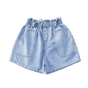 Girls Simple Solid Color High Waisted Jean Shorts