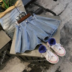 Girls Simple Solid Color Casual Denim Shorts