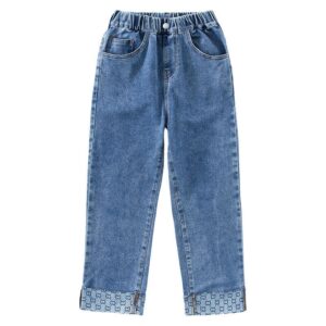 Girls Fashion Letter Pattern Spliced Jeans