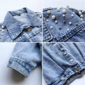 Kids Girl Fashion Pearl Embellished Denim Jacket