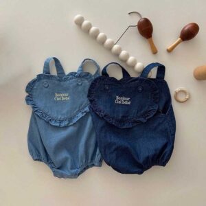 Kids Baby Girls Casual Cute Letter Heart Pattern Denim Cami Romper
