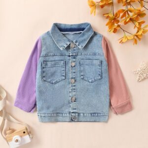 Kids Toddler Girls Fashion Casual Cute Stitching Long Sleeve Lapel Denim Coat