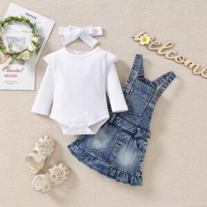 Baby Girl Children's Wear Fashion Long Sleeve One Piece Denim Strand Dress Set